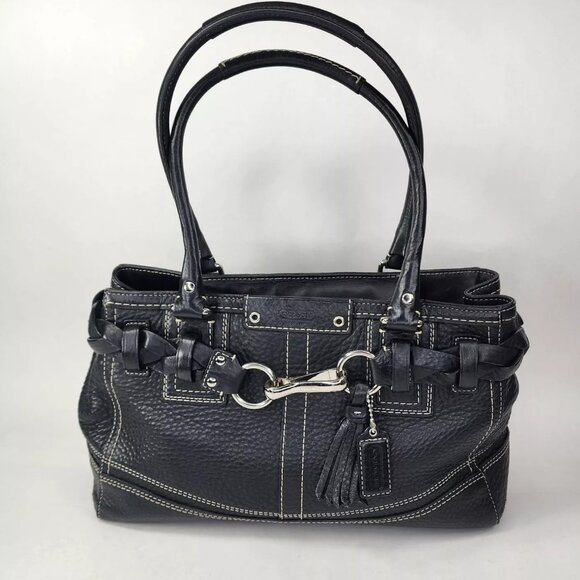Like New Vintage Coach Hampton Black Pebbled Leather Handbag Tote Purse m - Picture 1 of 13